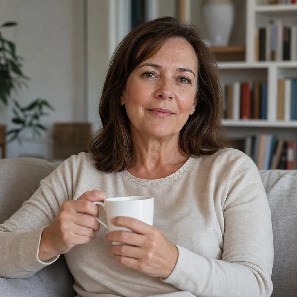 Nuria, 55, con una taza